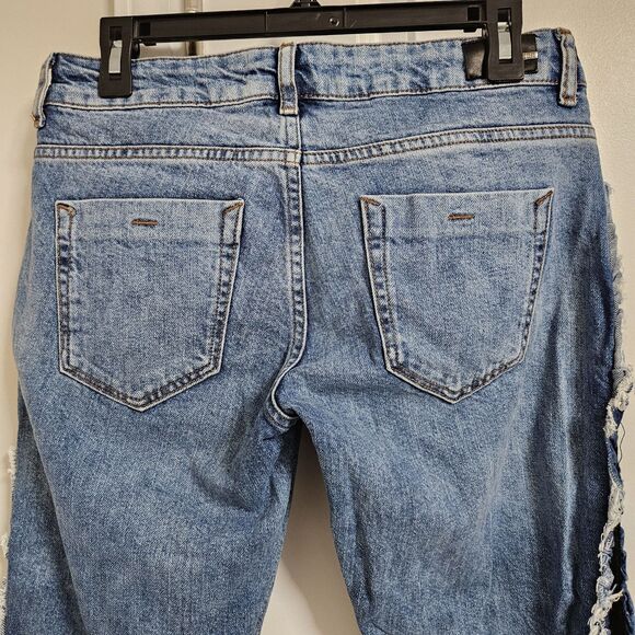 Zara Basic Z1975 Denim Boho Fringe Ankle Jeans Women 6 (30x26) Blue Raw Hem NWOT - Picture 9 of 11